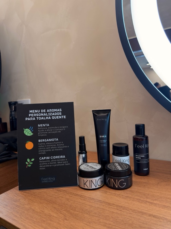 Menu de aromas para toalha quente e produtos Feel King · Feel King Moema